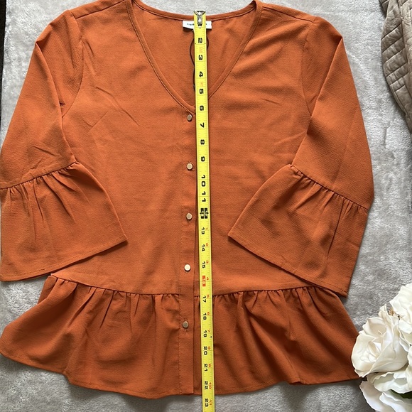 Frank & Oak Blouse Burt orange peplum button up S - Picture 4 of 6